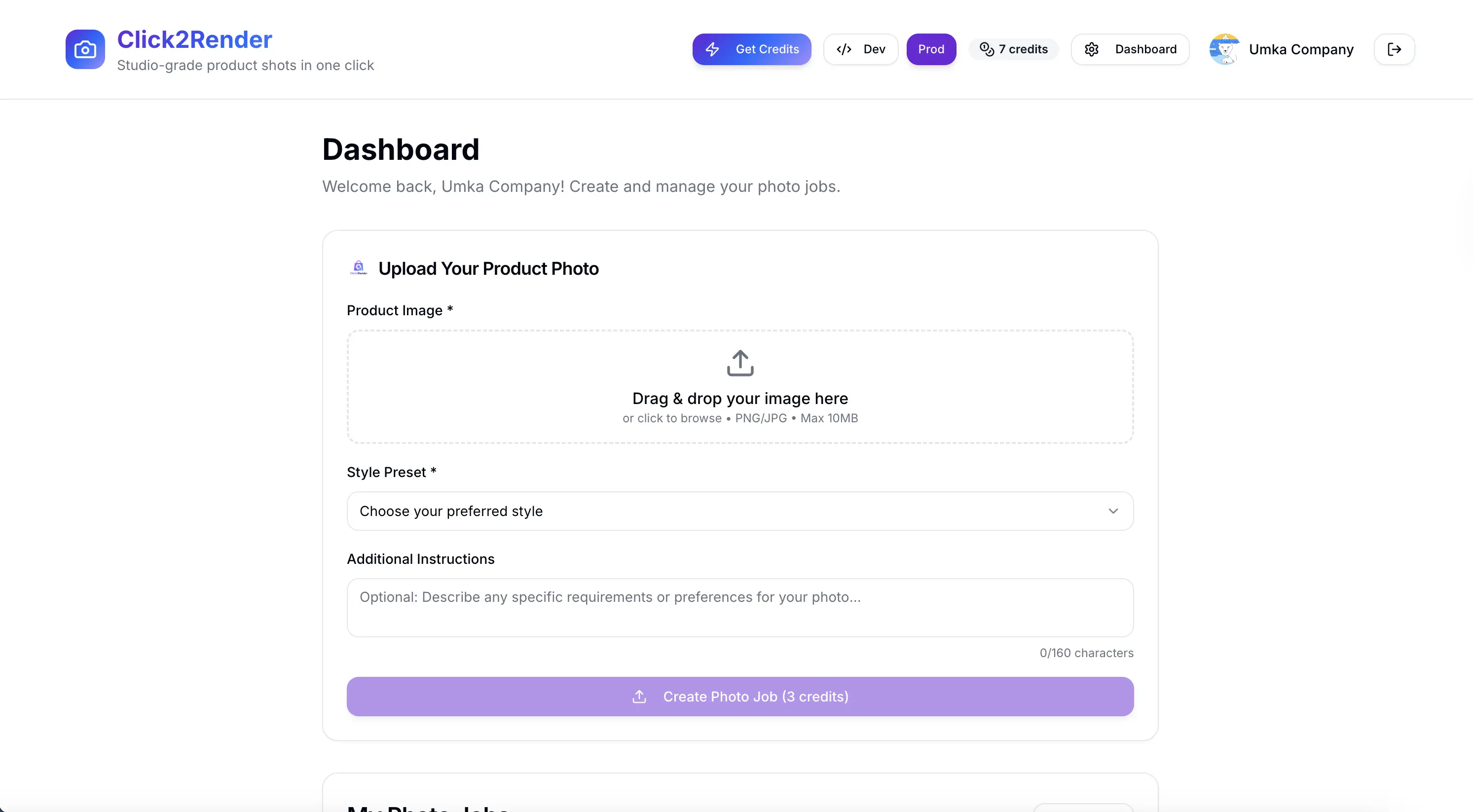 Click2Render Dashboard